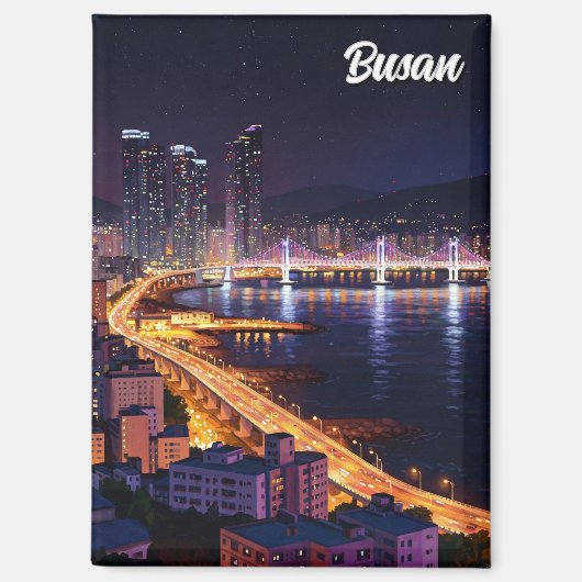 Busan Skyline Nachtreise Magnet (Vorderseite)