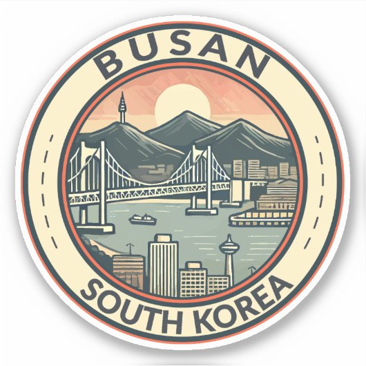 Busan South Korea Bridge Travel Art Abzeichen Aufkleber (Vorderseite)