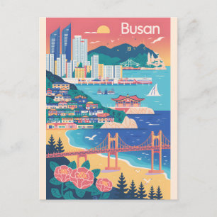 Busan Südkorea Retro-Reiseposter-Kunst Feiertagspostkarte