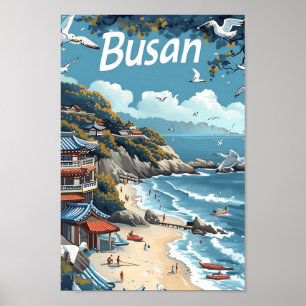 Busan Südkorea Vintage-Kunst-Reiseillustration Poster