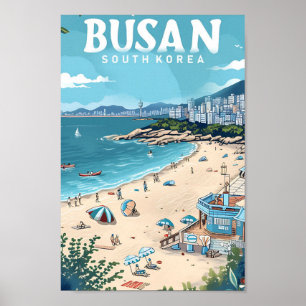 Busan Südkorea Vintage Kunstreise Illustration Poster