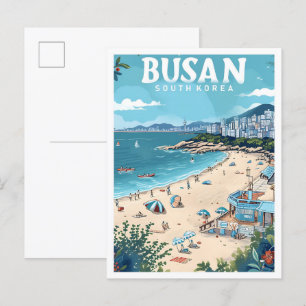 Busan Südkorea Vintage Kunstreise Illustration Postkarte