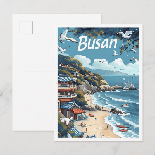 Busan Südkorea Vintage Kunstreise Illustration Postkarte (Vorne/Hinten)