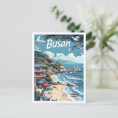 Busan Südkorea Vintage Kunstreise Illustration Postkarte (Stehend Vorderseite)