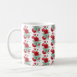 Büschel roter Rosen mit grünen Blättern Kaffeetasse