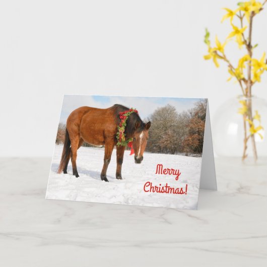 Buschpferd mit Weihnachtskranz Karte (Gelbe Blume)