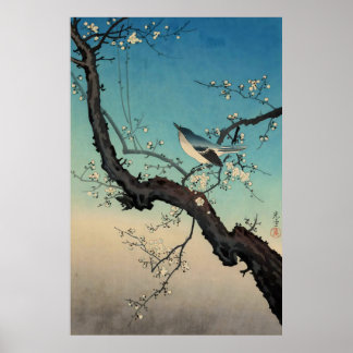 Buschsänger und Pflaumenblüten-Tsuchiya Koitsu Poster