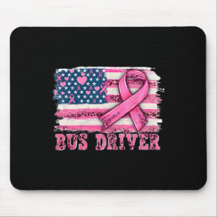 Busfahrer Amerikanisches Flag rosa Ribbon Brustkre Mousepad