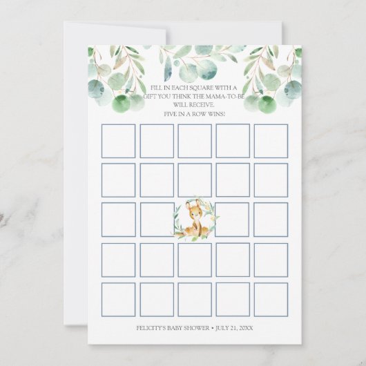 Bush Baby Kangaroo Baby Dusche Bingo Game Card Einladung (Vorderseite)