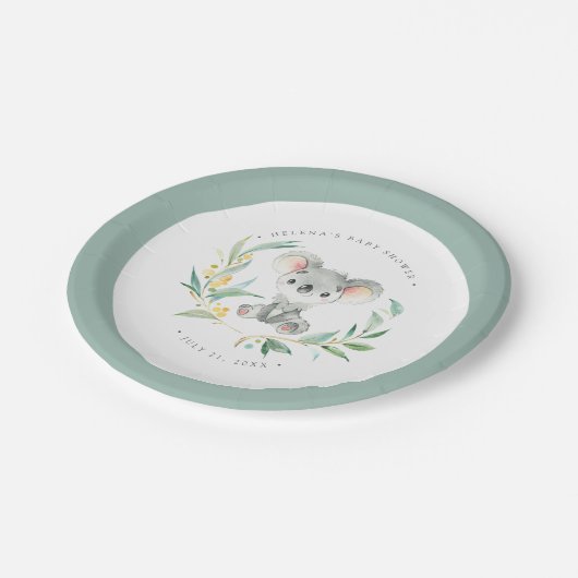 Bush Baby Koala Baby Shower Paper Plate Pappteller (Schrägansicht)