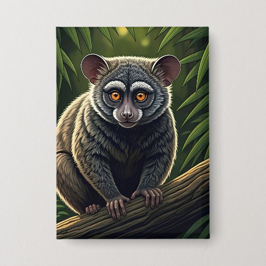Bush Baby Perched on Jungle Branch Button (Vorderseite)