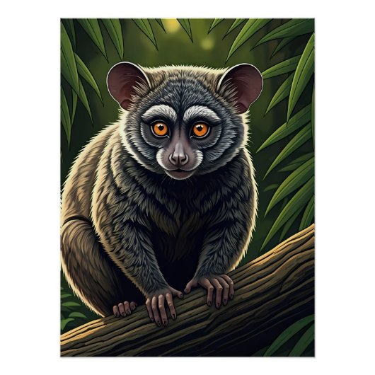 Bush Baby Perched on Jungle Branch Poster (Vorderseite)