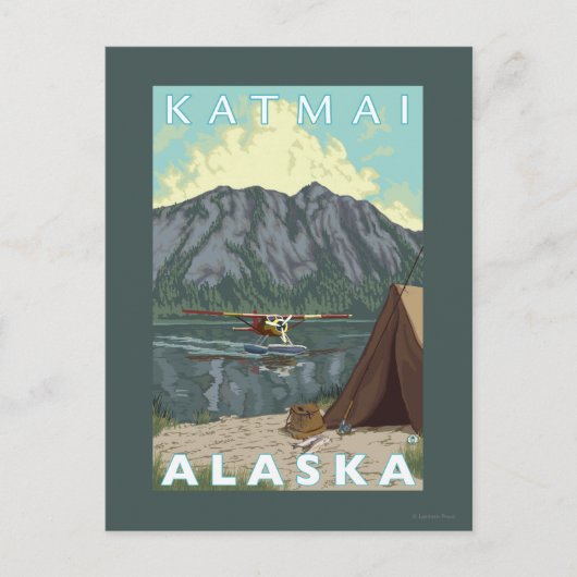 Bush Flugzeug & Fischen - Katmai, Alaska Postkarte (Vorderseite)