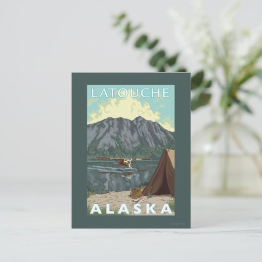 Bush Flugzeug & Fischerei - Latouche, Alaska Postkarte (Stehend Vorderseite)