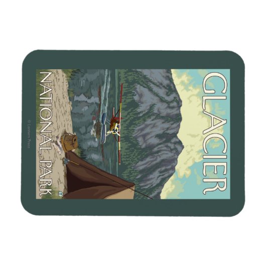 Bush Flugzeug & Fishing - Glacier National Park, M Magnet (Horizontal)