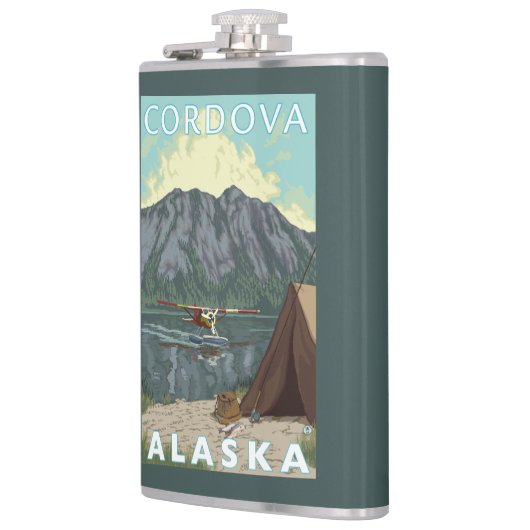 Bush-Flugzeug u. Fischen - Cordova, Alaska Flachmann (Links)