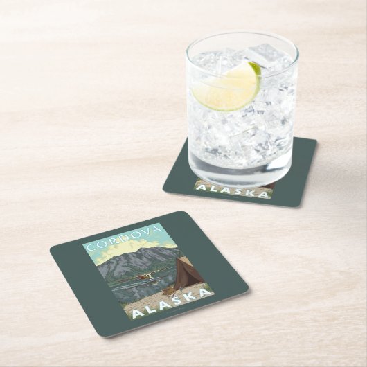 Bush-Flugzeug u. Fischen - Cordova, Alaska Rechteckiger Pappuntersetzer (Vor Ort)