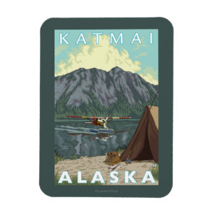 Bush-Flugzeug u. Fischen - Katmai, Alaska Magnet