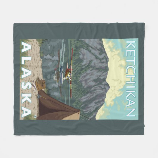 Bush-Flugzeug u. Fischen - Ketchikan, Alaska Fleecedecke (Vorderseite (Horizontal))