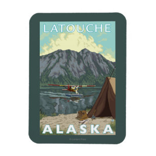 Bush-Flugzeug u. Fischen - Latouche, Alaska Magnet