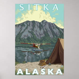 Bush-Flugzeug u. Fischen - Sitka, Alaska Poster