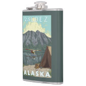 Bush-Flugzeug u. Fischen - Valdez, Alaska Flachmann (Links)