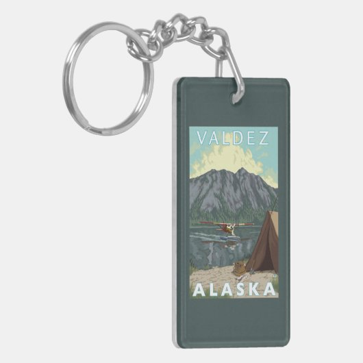Bush-Flugzeug u. Fischen - Valdez, Alaska Schlüsselanhänger (Vorderseite links)