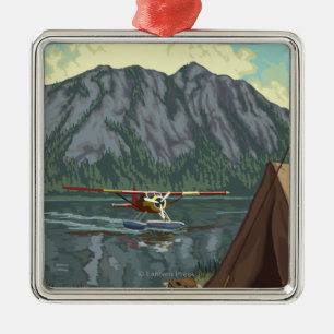 Bush-Flugzeug u. Fischen - Yukon, Alaska Silbernes Ornament