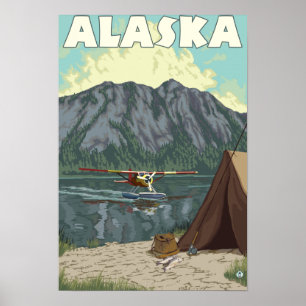 Bush-Flugzeug und Fischerei des Vintagen Poster