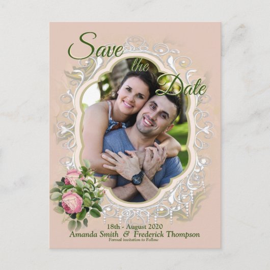 Bush Garden Green - Soft Pink Roses Save the Date Ankündigungspostkarte (Vorderseite)