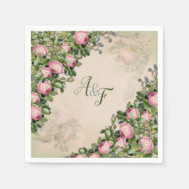 Bush Garden Green - weiche rosa Rosen Napkins Serviette