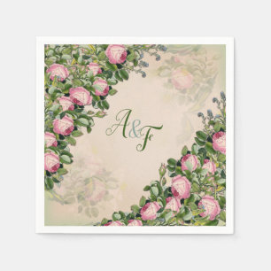 Bush Garden Green - weiche rosa Rosen Napkins Serviette
