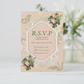 Bush Garden Green - weiche rosa Rosen RSVP Karte (Stehend Vorderseite)