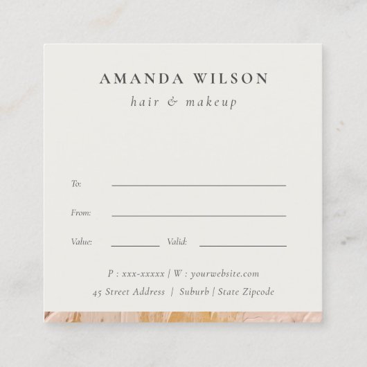 Bush Pink Gold Oil Paint Texture Geschenkgutschein Quadratische Visitenkarte (Rückseite)