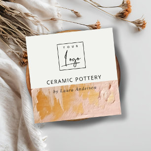 Bush Pink Gold Oil Paint Texture Logo QR Code Quadratische Visitenkarte