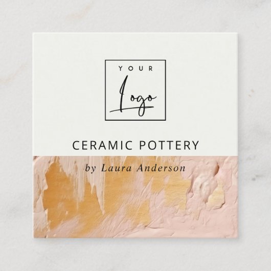 Bush Pink Gold Oil Paint Texture Logo QR Code Quadratische Visitenkarte (Vorderseite)