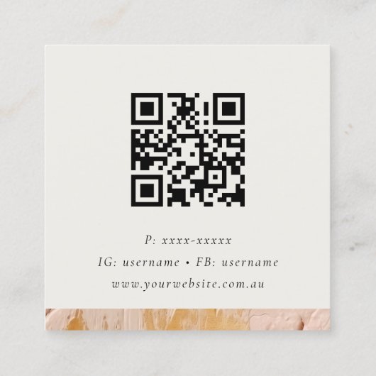 Bush Pink Gold Oil Paint Texture Logo QR Code Quadratische Visitenkarte (Rückseite)