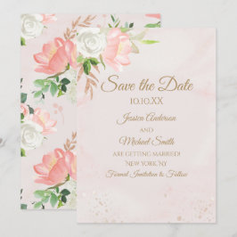 Bush Pink und Gold Aquarellblumen Save the Date Einladung