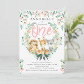 Bush Safari 1. Girl Birthday Einladung (Stehend Vorderseite)