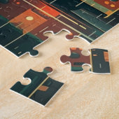 Bushaltestelle und einsamer Passagier in der regne Puzzle (Seite)