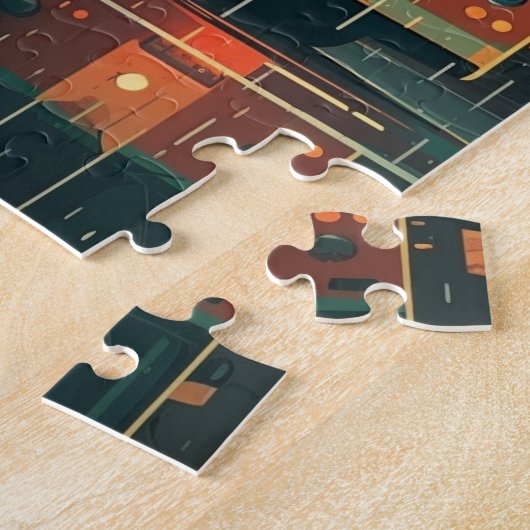 Bushaltestelle und einsamer Passagier in der regne Puzzle (Seite)