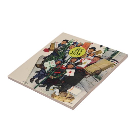 Bushaltestelle zu Weihnachten Fliese (Seite)