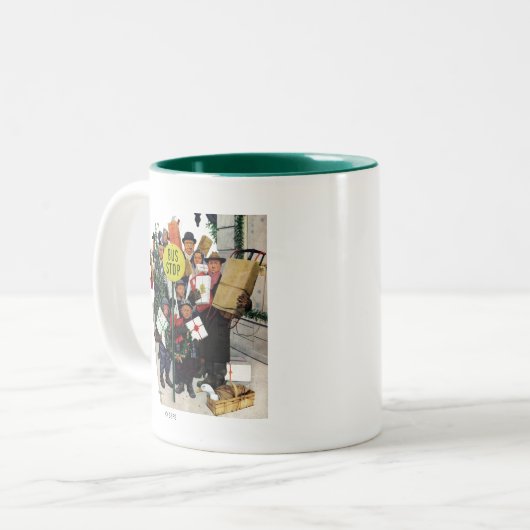 Bushaltestelle zu Weihnachten Zweifarbige Tasse (Vorderseite Links)
