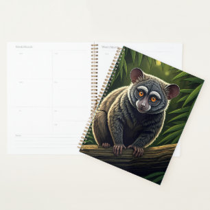 Bushbaby auf Dschungelzweig sitzend Planer
