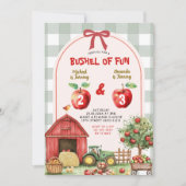 Bushel Fun Apple Sibling Geburtstag Gingham Party Einladung (Vorderseite)