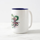 Bushido-Code Samurai mit Drache und Kirschblüten Zweifarbige Tasse (VorderseiteRechts)