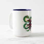 Bushido-Code Samurai mit Drache und Kirschblüten Zweifarbige Tasse (Vorderseite Links)