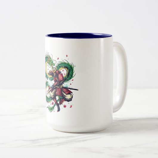 Bushido Code Samurai with Dragon & Sakura Blossoms Zweifarbige Tasse (VorderseiteRechts)