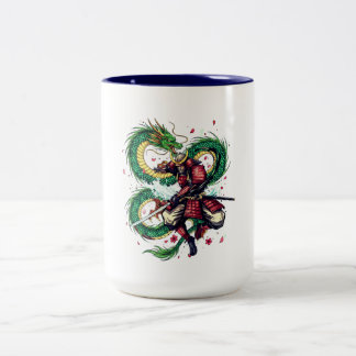 Bushido Code Samurai with Dragon & Sakura Blossoms Zweifarbige Tasse