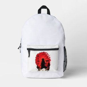 Bushido Samurai Krieger roter Mond japanischer Vin Bedruckter Rucksack